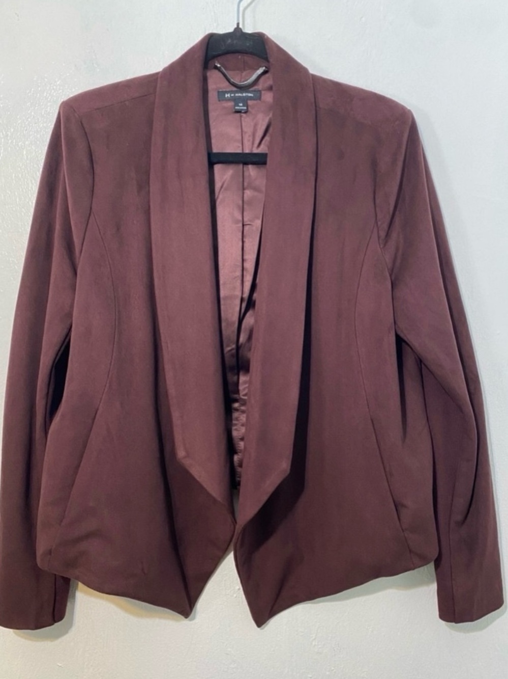 H by Halston Faux Suede Open-Front Blazer in Burgundy.Size 14